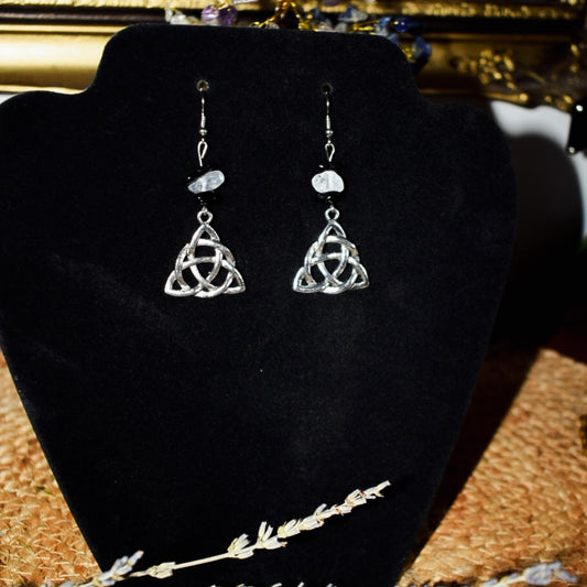Celtic Trinity Knot Obsidian Earrings