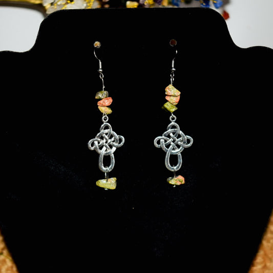 Celtic Cross Unakite Earrings