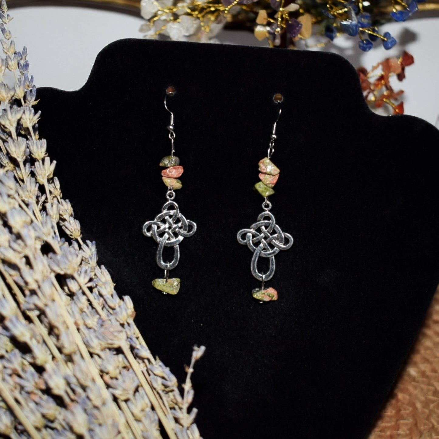 Celtic Cross Unakite Earrings