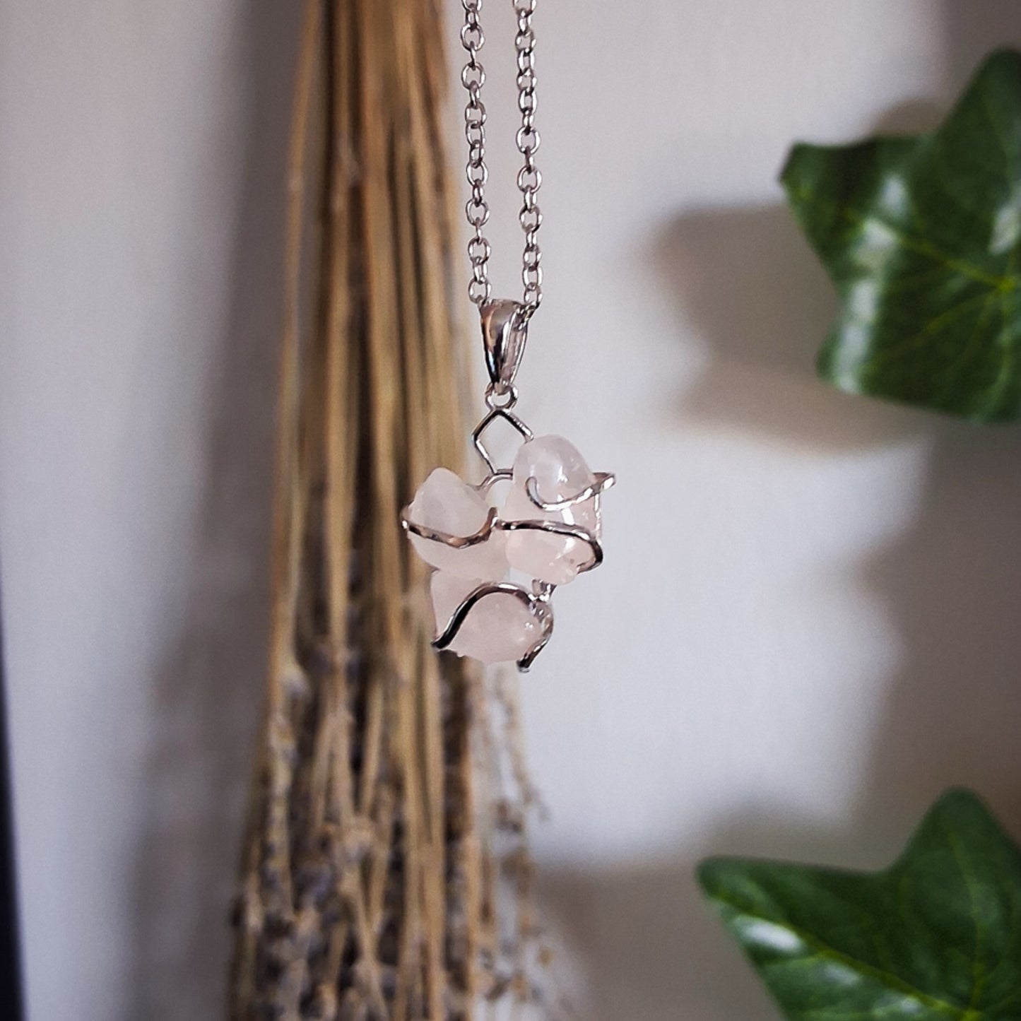 Rose Quartz Sterling Silver Wrap Necklace