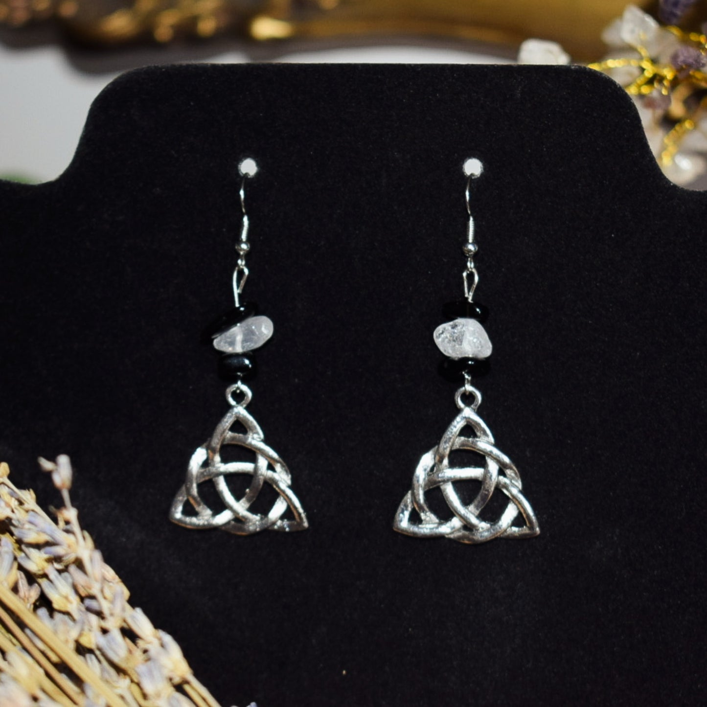 Celtic Trinity Knot Obsidian Earrings