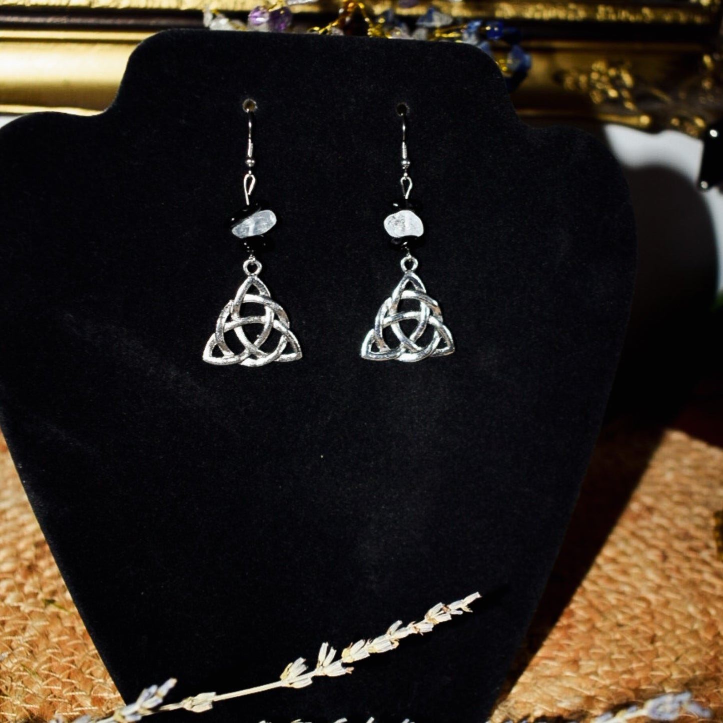 Celtic Trinity Knot Obsidian Earrings